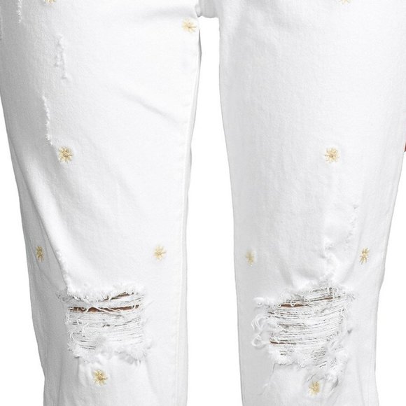 NEW Driftwood Women Embroidered Floral Daisy Distressed Crop Ankle Ripped Pants - Picture 4 of 6